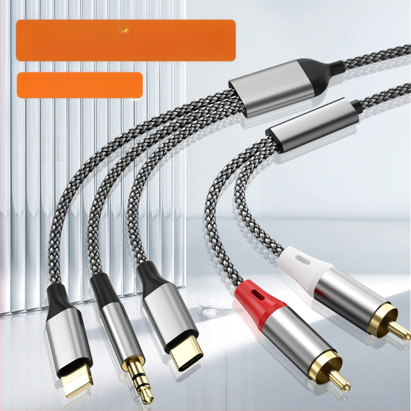 Piiriülene kolm-ühes-2RCA Lotus audiokaabel, mis sobib Apple`i 3,5 mm C-tüüpi helikõlari võimendile