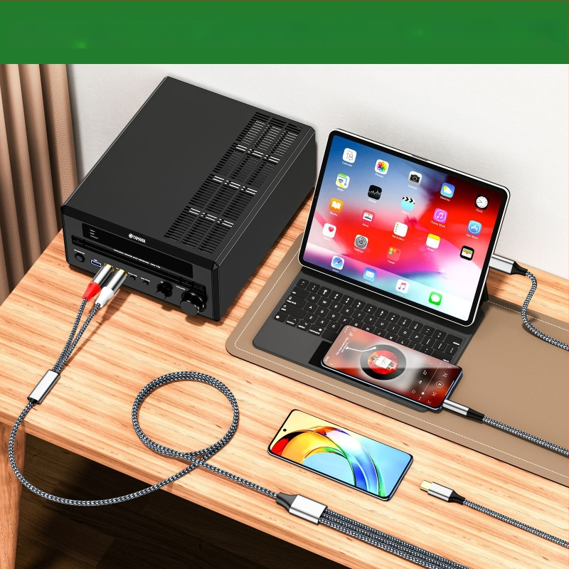 Трансграничен аудио кабел Lotus "три в едно" към 2Rca, подходящ за Apple Type-C 3.5 мм към аудио високоговорител и усилвател