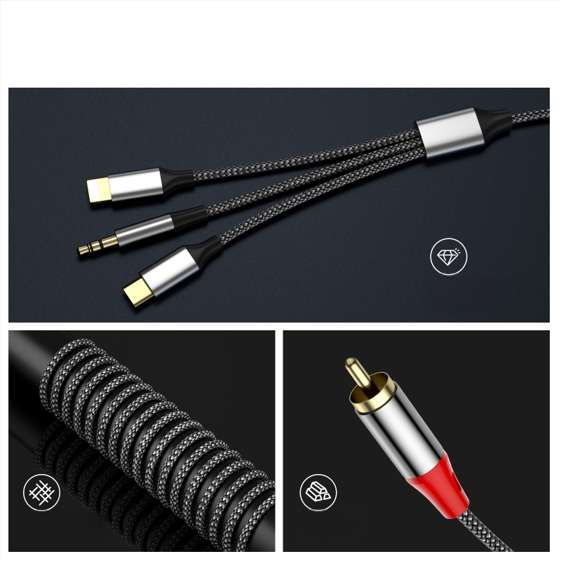 Трансграничен аудио кабел Lotus "три в едно" към 2Rca, подходящ за Apple Type-C 3.5 мм към аудио високоговорител и усилвател