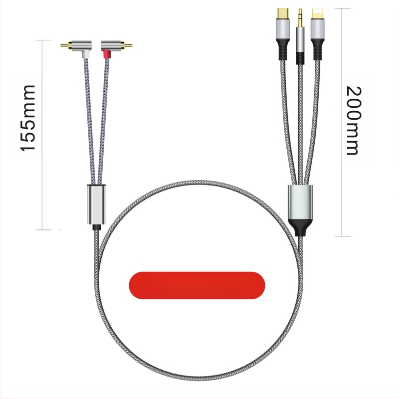 Трансграничен аудио кабел Lotus "три в едно" към 2Rca, подходящ за Apple Type-C 3.5 мм към аудио високоговорител и усилвател