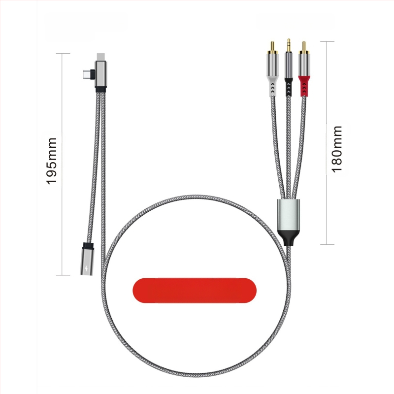 Трансграничен аудио кабел Lotus "три в едно" към 2Rca, подходящ за Apple Type-C 3.5 мм към аудио високоговорител и усилвател