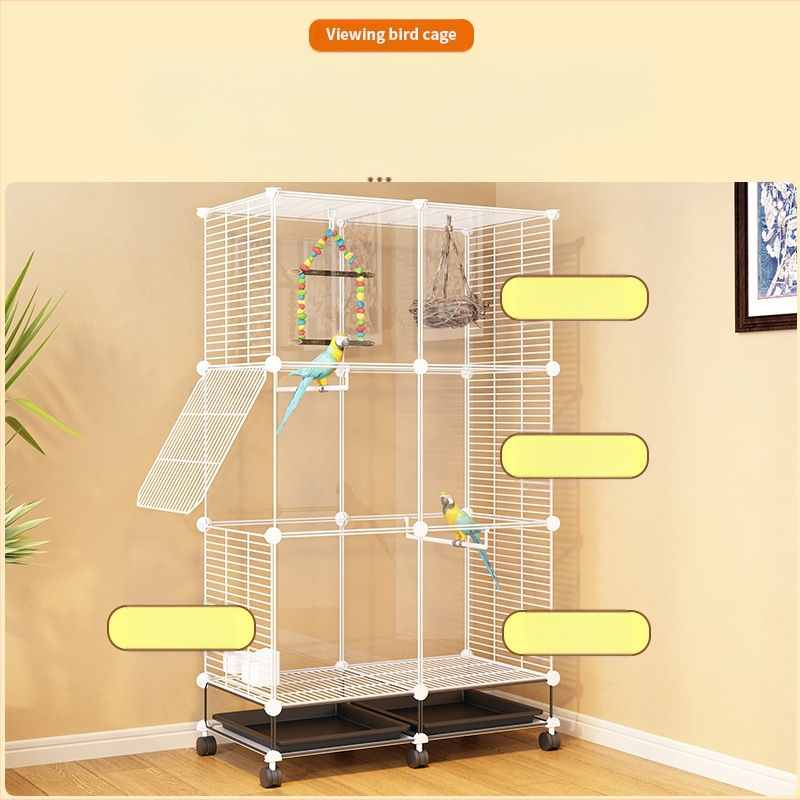 Läbipaistev dekoratiivne puur, viirpapagoi, Xuanfeng pojeng, lind, tikitud silmaga majapidamistarbed, suur villa, metallist kodu, suur ruum