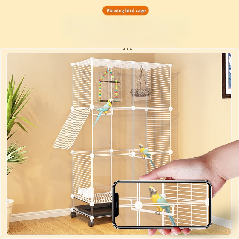 Läbipaistev dekoratiivne puur, viirpapagoi, Xuanfeng pojeng, lind, tikitud silmaga majapidamistarbed, suur villa, metallist kodu, suur ruum