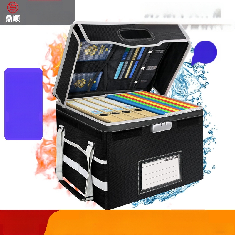 Pārrobežu ūdensnecaurlaidīga, ugunsdroša, augstas temperatūras izturīga, ugunsdroša, divslāņu, saliekama dokumentu kaste ar slēdzeni