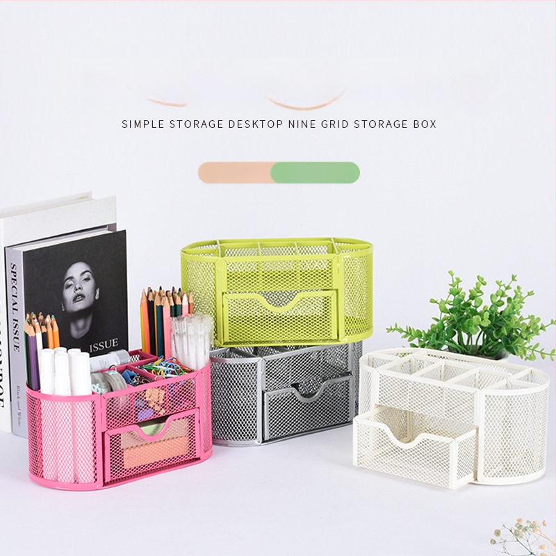 Metallist rauast võrgust üheksa ruudustikuga hoiukarbi lauapliiatsihoidja, müügil olev kirjatarvete ämber, uus stiil, sahtliga hoiukarbi pliiatsihoidja, hulgimüük