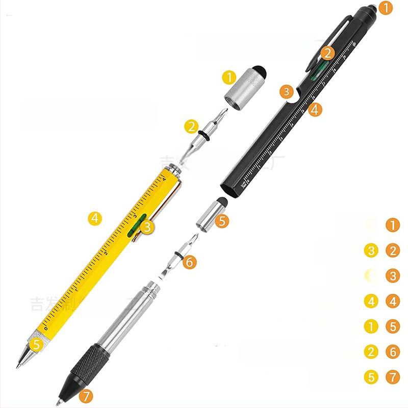 9-in-1 pudeļu attaisāmais turētājs pildspalvas maciņš LED gaismas pildspalva daudzfunkcionāla pildspalvas rīks 6-in-1 metāla lodīšu pildspalva dāvanu pildspalva