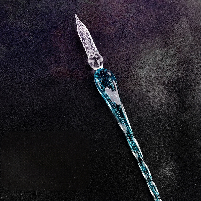 Rankų darbo šviečiantis stiklinis rašiklis, panardintas į vandenį, šviečiantis ženklų rašiklis, šviečiantis rašiklis