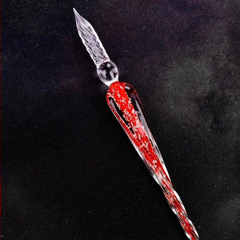 Rankų darbo šviečiantis stiklinis rašiklis, panardintas į vandenį, šviečiantis ženklų rašiklis, šviečiantis rašiklis