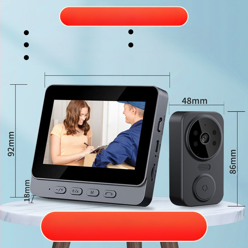 Juhtmevaba visuaalne uksekell ekraaniga, kodune intelligentne valvekaamera, vargusvastane uks, libisemisvastane elektrooniline intercom uksepeegel