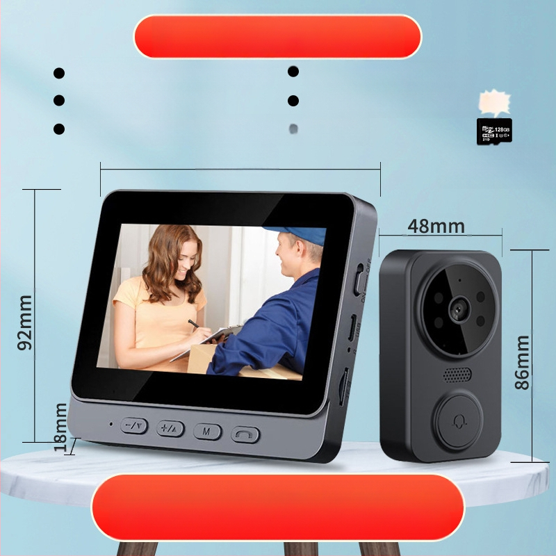 Juhtmevaba visuaalne uksekell ekraaniga, kodune intelligentne valvekaamera, vargusvastane uks, libisemisvastane elektrooniline intercom uksepeegel