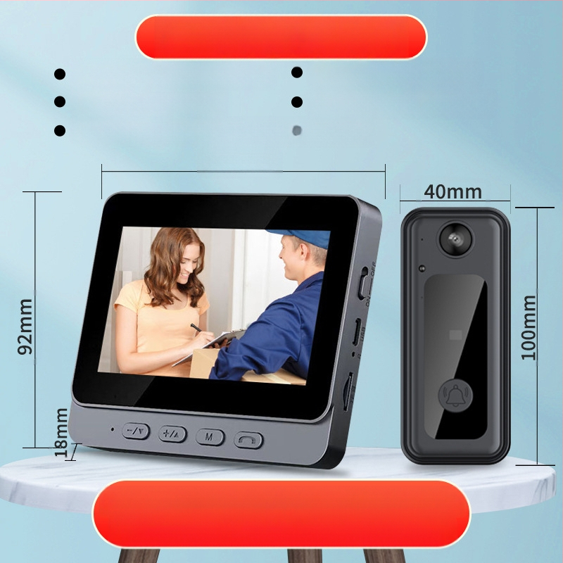 Juhtmevaba visuaalne uksekell ekraaniga, kodune intelligentne valvekaamera, vargusvastane uks, libisemisvastane elektrooniline intercom uksepeegel