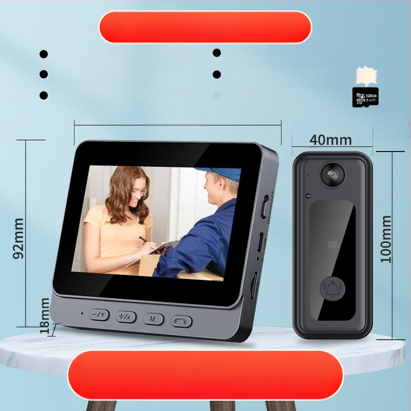 Juhtmevaba visuaalne uksekell ekraaniga, kodune intelligentne valvekaamera, vargusvastane uks, libisemisvastane elektrooniline intercom uksepeegel