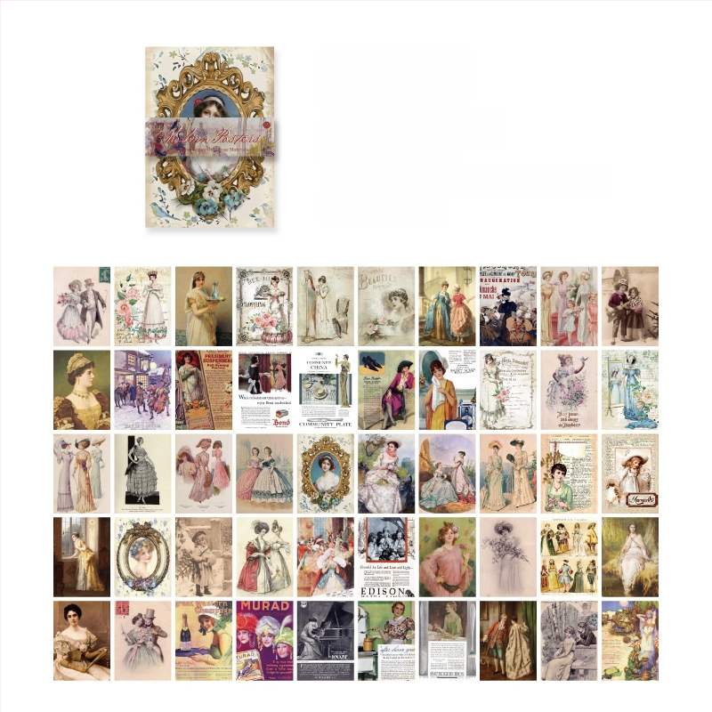 Momo retromaterjalide paberist dünastia ja õhtu sarja kollaažide käsiraamat, isetegemise dekoratiivne alusmaterjal, 100 tükki