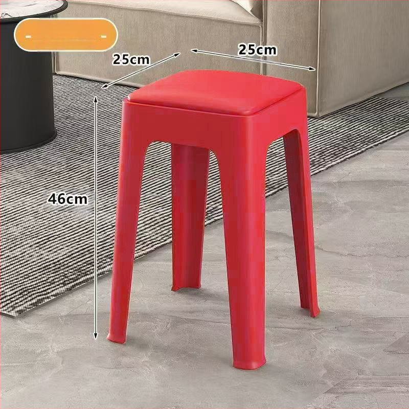Koduseks kasutamiseks mõeldud tool, vastupidav ja vastupidav plastist pehme pakiga kandiline tool, lihtne pink, hoiustatav söögilaua tool, virnastatav kosmeetiline tool