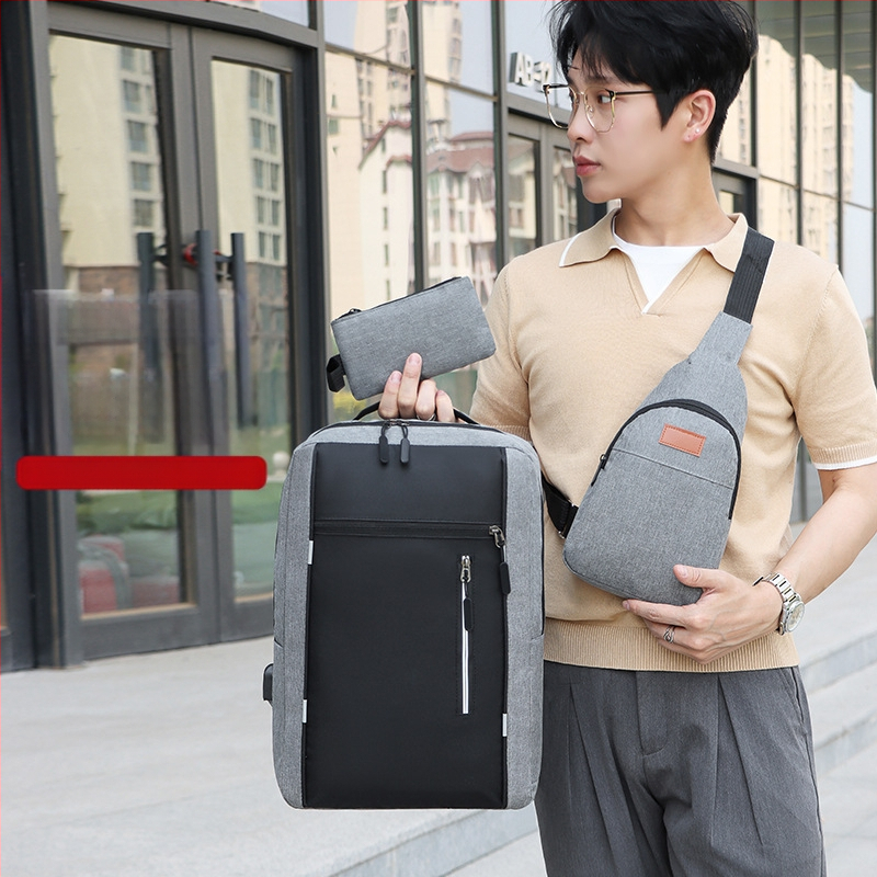 Külkereskedelmi hátizsák, multifunkcionális férfi iskolatáska, hátizsák, háromrészes szett, nagy kapacitású üzleti számítógépes hátizsák