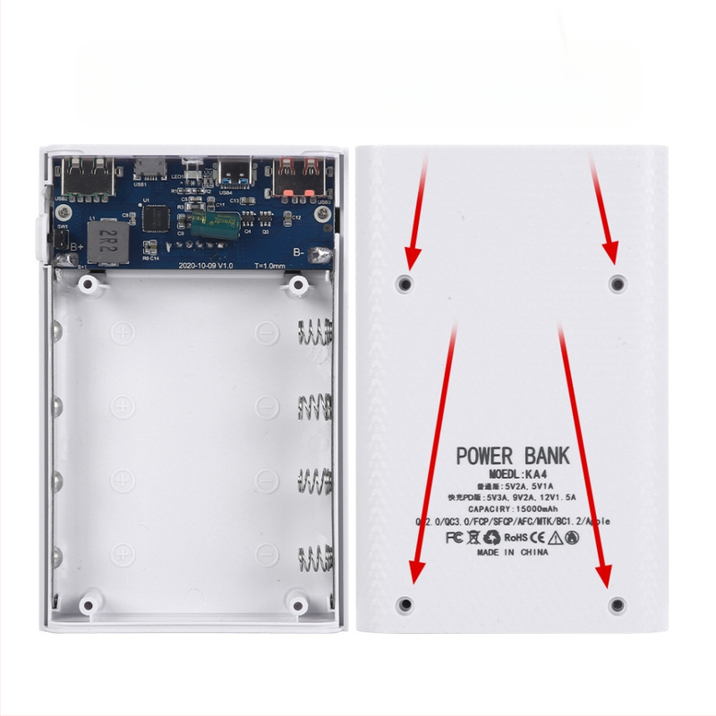 4 18650 kiirlaadimisega 22,5 W mobiilne toiteplokk, keevitusvaba laadimiskomplekt, laadimine, välklambi laadimiskomplekt, eemaldatav