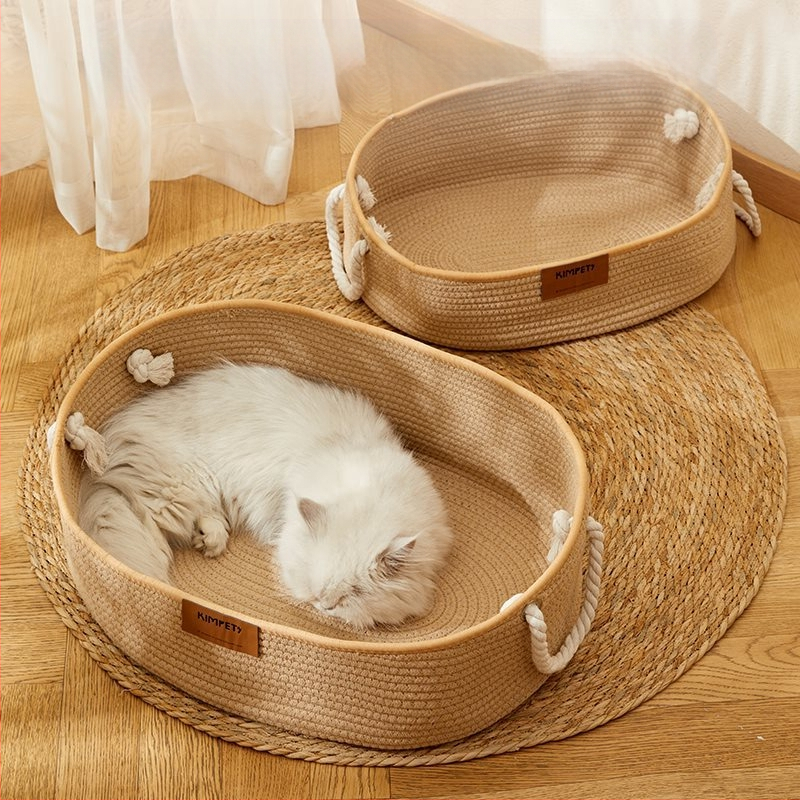 Katės lizdas „Four Seasons“ universalus austas medvilninis ir lininis krepšelis, šiltas žieminis nešiojamas guolis, katės miego kilimėlis, katės draskymo lenta, katės reikmenys augintiniams
