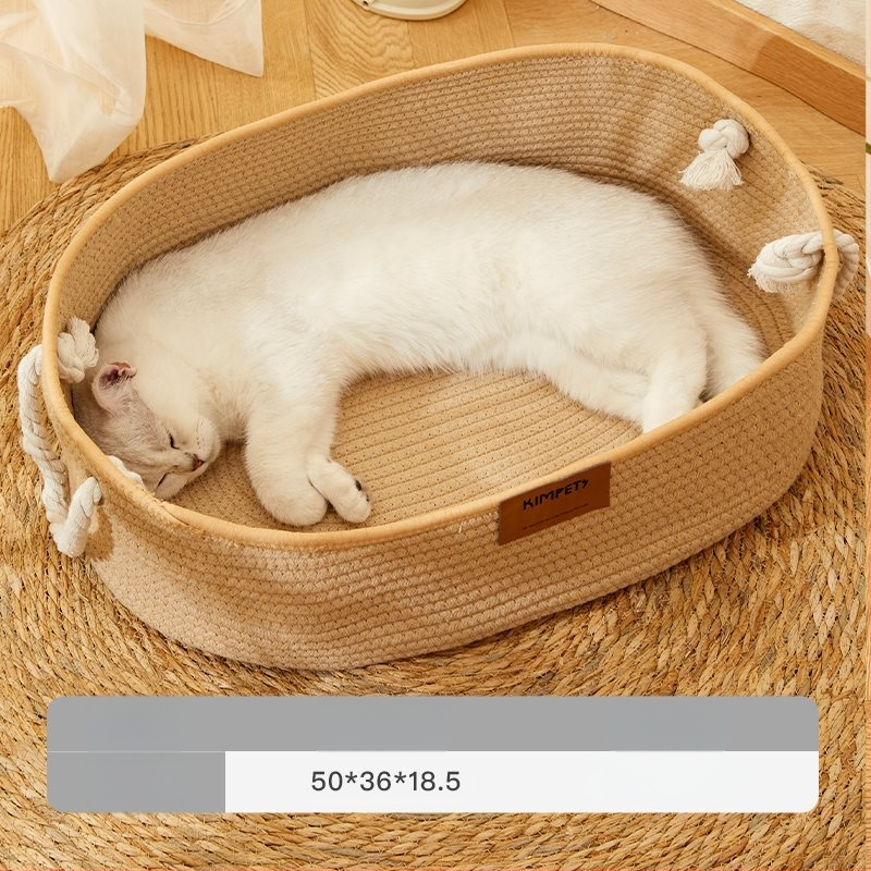 Katės lizdas „Four Seasons“ universalus austas medvilninis ir lininis krepšelis, šiltas žieminis nešiojamas guolis, katės miego kilimėlis, katės draskymo lenta, katės reikmenys augintiniams