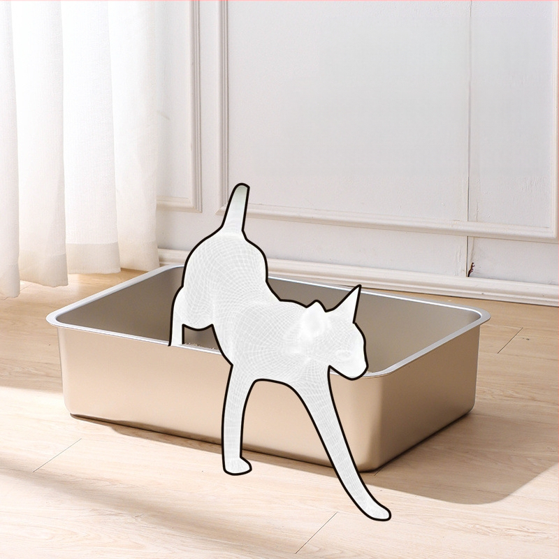 Rozsdamentes acél háztartási extra nagy macskaalomtál, magasított lomtalanító WC, fröccsenésgátló, könnyen tisztítható macskáknak való speciális kellékek