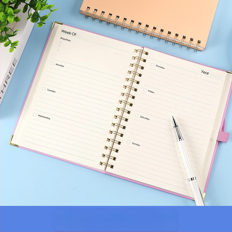 Ameerika nädalaplaani A5 spiraalmärkmik, horisontaalne märkmik, ajakava märkmik, inglise päevik, õpilase märkmik, hulgimüük