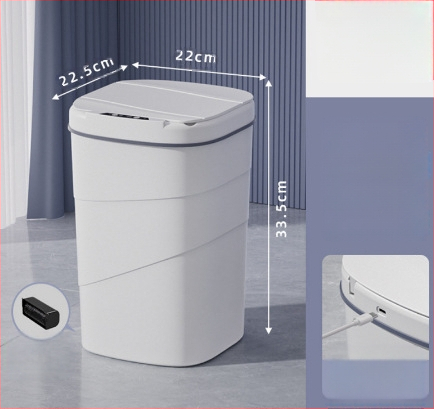 25 metų senumo nauja išmanioji šiukšliadėžė su įmontuotu mėlynu šviečiančiu slėgio žiedu, atverčiamu dangteliu, 18 l talpos, besisukančiu išmaniuoju jutikliu.