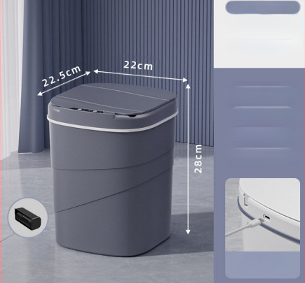 25 metų senumo nauja išmanioji šiukšliadėžė su įmontuotu mėlynu šviečiančiu slėgio žiedu, atverčiamu dangteliu, 18 l talpos, besisukančiu išmaniuoju jutikliu.