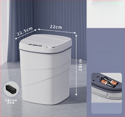 25 metų senumo nauja išmanioji šiukšliadėžė su įmontuotu mėlynu šviečiančiu slėgio žiedu, atverčiamu dangteliu, 18 l talpos, besisukančiu išmaniuoju jutikliu.