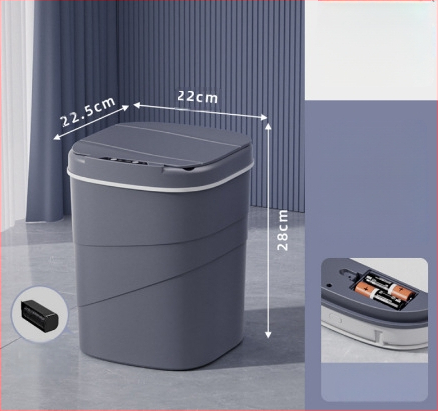 25 metų senumo nauja išmanioji šiukšliadėžė su įmontuotu mėlynu šviečiančiu slėgio žiedu, atverčiamu dangteliu, 18 l talpos, besisukančiu išmaniuoju jutikliu.