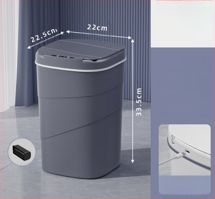 25 metų senumo nauja išmanioji šiukšliadėžė su įmontuotu mėlynu šviečiančiu slėgio žiedu, atverčiamu dangteliu, 18 l talpos, besisukančiu išmaniuoju jutikliu.