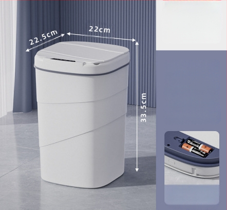 25 metų senumo nauja išmanioji šiukšliadėžė su įmontuotu mėlynu šviečiančiu slėgio žiedu, atverčiamu dangteliu, 18 l talpos, besisukančiu išmaniuoju jutikliu.