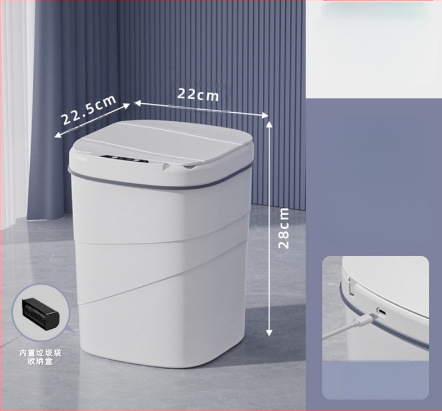 25 metų senumo nauja išmanioji šiukšliadėžė su įmontuotu mėlynu šviečiančiu slėgio žiedu, atverčiamu dangteliu, 18 l talpos, besisukančiu išmaniuoju jutikliu.