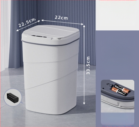 25 metų senumo nauja išmanioji šiukšliadėžė su įmontuotu mėlynu šviečiančiu slėgio žiedu, atverčiamu dangteliu, 18 l talpos, besisukančiu išmaniuoju jutikliu.