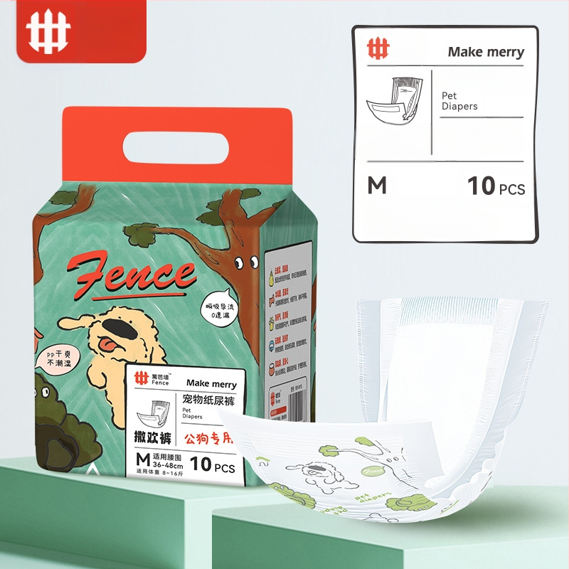 Ühekordsed isaskoerte mähkmed, füsioloogilised püksid, mugavad ja hingavad, lekkekindlad, kergesti imenduvad ja ei pöördosmoosi, sise- ja välistingimustes kasutamiseks