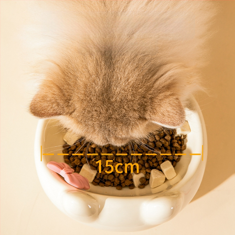 Macskatál macska kutyaeledel tál kerámia aranyos kreatív ferde szájú kis és közepes méretű kisállat tál étel rizs ivó nyak magas lábak