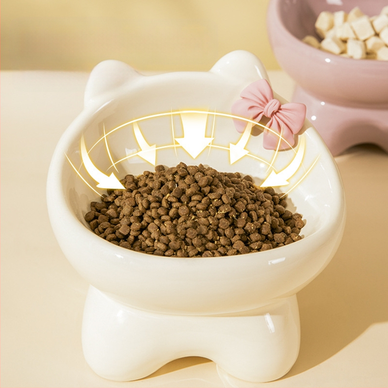 Macskatál macska kutyaeledel tál kerámia aranyos kreatív ferde szájú kis és közepes méretű kisállat tál étel rizs ivó nyak magas lábak