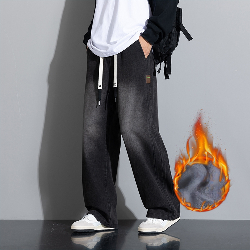 JYF-A502JR jaunas, taisnas, personalizētas, ielas stila džinsa bikses, amerikāņu stila, retro stila, tievējošas, plus izmēra, ar flīsa oderi, sabiezinātas