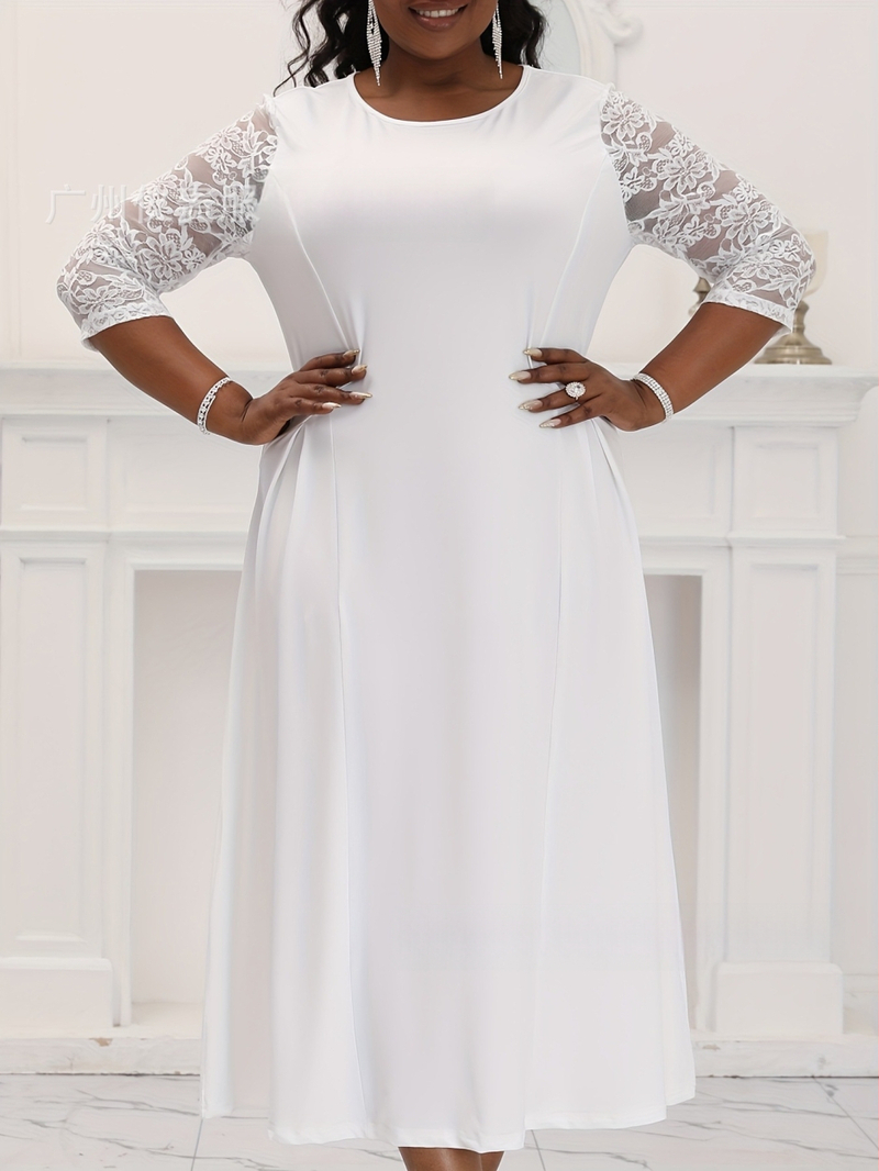 Външна търговия през границата Нов продукт Плюс размер Модна рокля Дамска едноцветна елегантна рокля с кръгло деколте и къс ръкав Лятна рокля Amazon