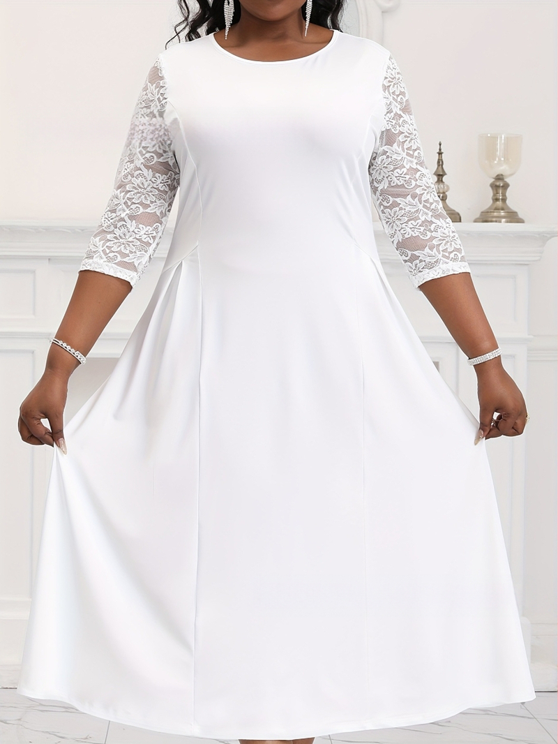 Външна търговия през границата Нов продукт Плюс размер Модна рокля Дамска едноцветна елегантна рокля с кръгло деколте и къс ръкав Лятна рокля Amazon