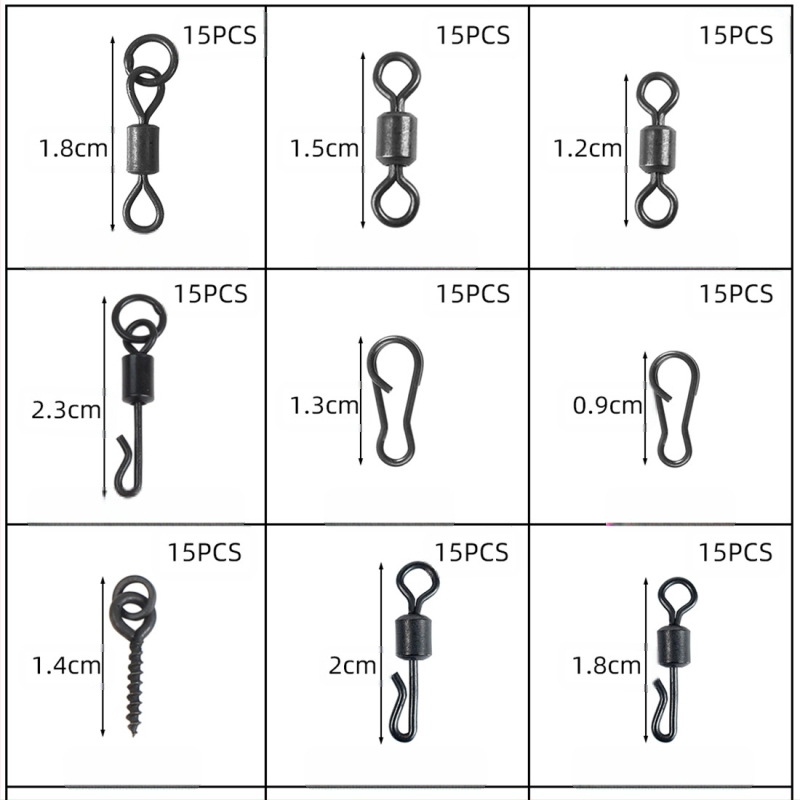 300 vienetų europietiško stiliaus žvejybos „Kuou“ karpių žvejybos reikmenų rinkinys, žarna, pupelių stotelė, pasukama žvejybos įrangos priedų rinkinys tarpvalstybiniam naudojimui