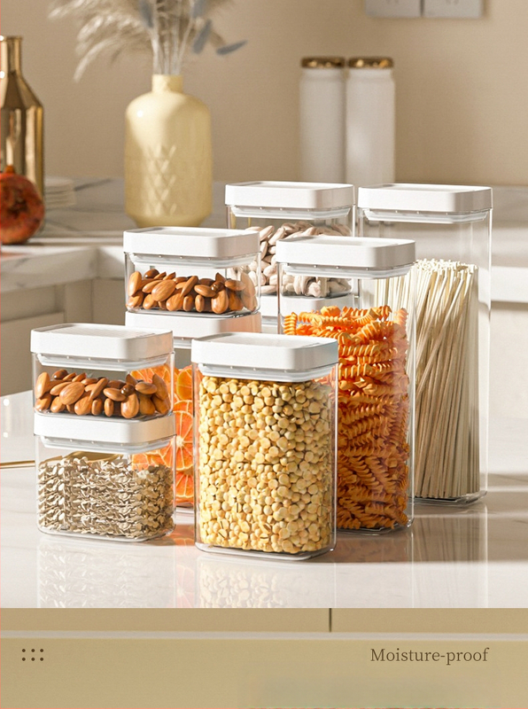 Kohandatud suletud purgid teraviljadele köögis hoiustamiseks toidukvaliteediga läbipaistvad plastpurgid karbid suupisted kuivkaupade hoiupurgid