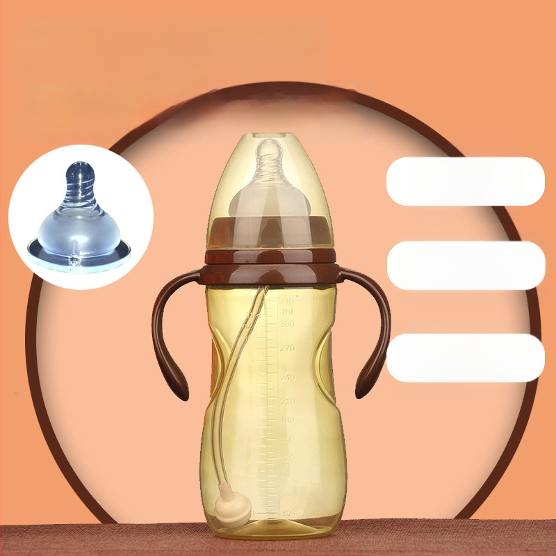 Kõrge temperatuurikindel laia suuga plastist rinnapiima imiteeriv lutipudel, mis soovitab vastsündinute puhitust ja pragunemiskindlust käepidemega