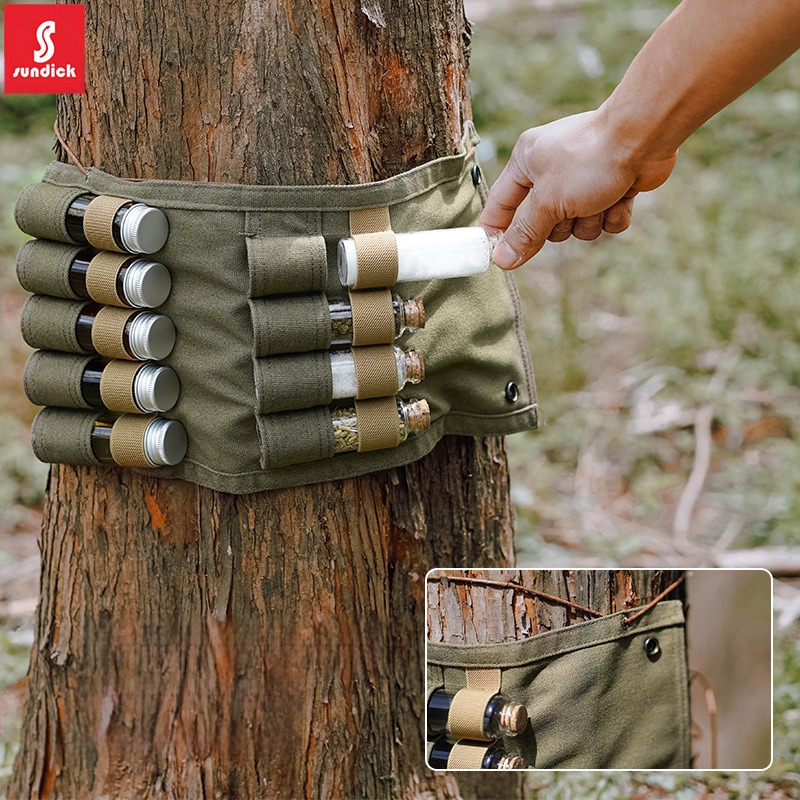 Kalnų klientams lauko stovyklavimo prieskonių butelių laikymo krepšys, stiklinis prieskonių butelis, kepsninės prieskonių butelis, kombinuotas drobinis krepšys