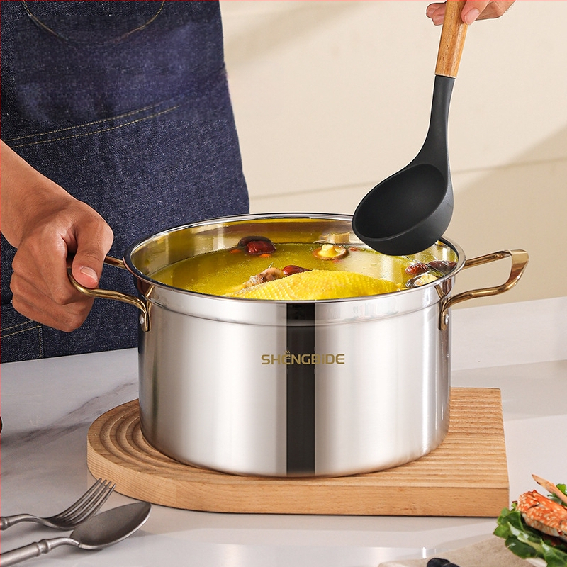 Διασυνοριακή κατσαρόλα σούπας Binaural από ανοξείδωτο ατσάλι, πυκνή κατσαρόλα οικιακής χρήσης, πλήρες σετ 6 δοχείων δώρου SHENGBIDE