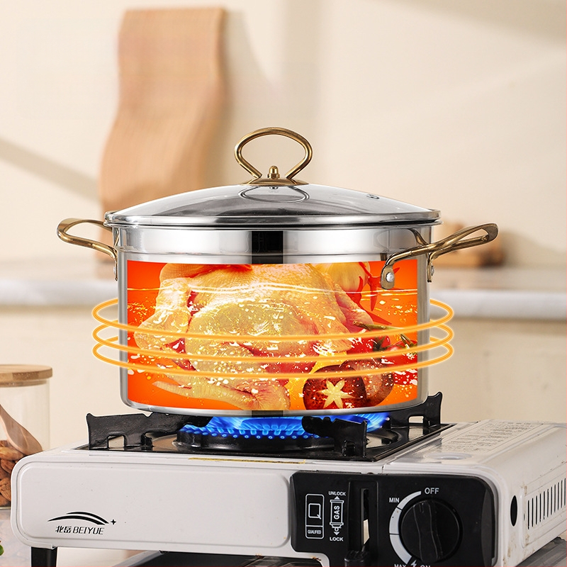 Διασυνοριακή κατσαρόλα σούπας Binaural από ανοξείδωτο ατσάλι, πυκνή κατσαρόλα οικιακής χρήσης, πλήρες σετ 6 δοχείων δώρου SHENGBIDE