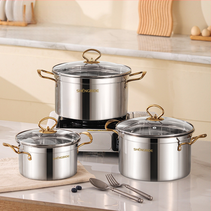 Διασυνοριακή κατσαρόλα σούπας Binaural από ανοξείδωτο ατσάλι, πυκνή κατσαρόλα οικιακής χρήσης, πλήρες σετ 6 δοχείων δώρου SHENGBIDE