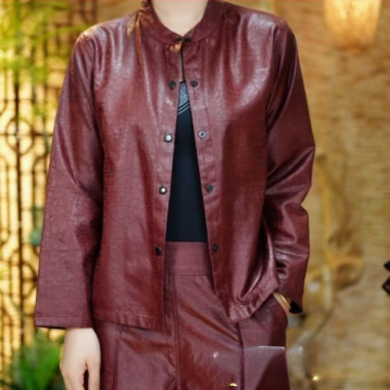 2025-ös kínai stílusú rövid kabát, új kínai stílusú illatos felhőfonalból készült középkorú kabát, anyai kerek nyakú kétoldalas felső