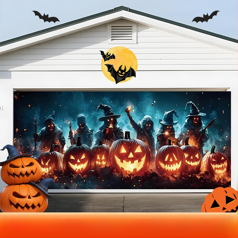Piiriülene uus halloweeni garaaži taustkangas õuduspeo kaunistus garaaži bänneri registreerimisatmosfääri seinakangas