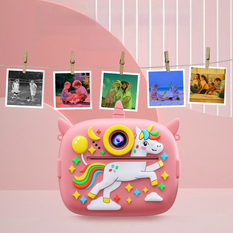 Pielāgojama bērnu drukas kamera ar divām kamerām, rotaļlietu momentuzņēmuma kamera, digitālā kamera ar CCD, pārnēsājama ar diviem objektīviem