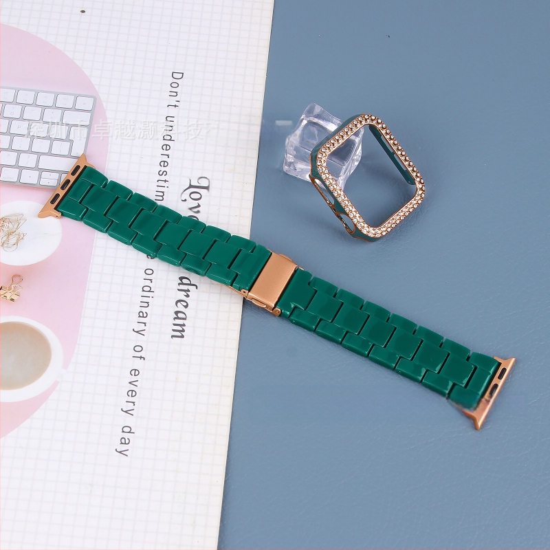 Sobib Apple Watch9 Apple Resin Strap + PC Diamond kahevärviline ümbris iWatch All-In-One komplektile
