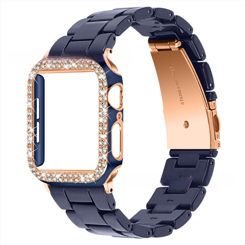 Sobib Apple Watch9 Apple Resin Strap + PC Diamond kahevärviline ümbris iWatch All-In-One komplektile